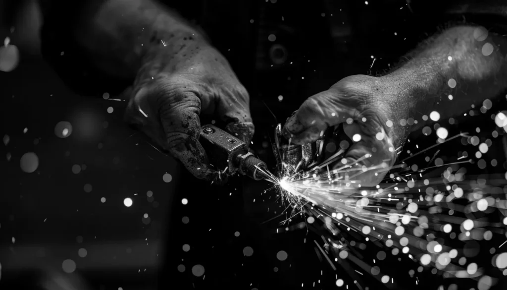 Un homme qui travaille sans protection au milieu de l'électricité