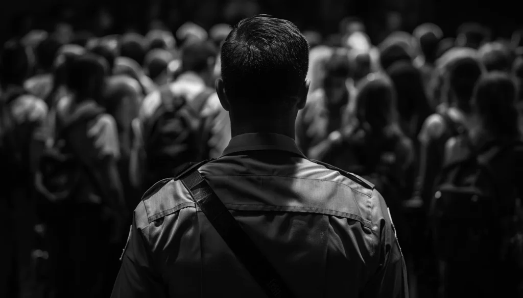 Un agent de sécurité face à un groupe