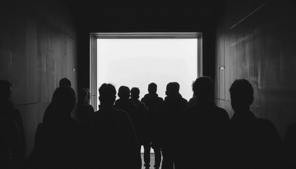 Un groupe de personne en train d'évacuer