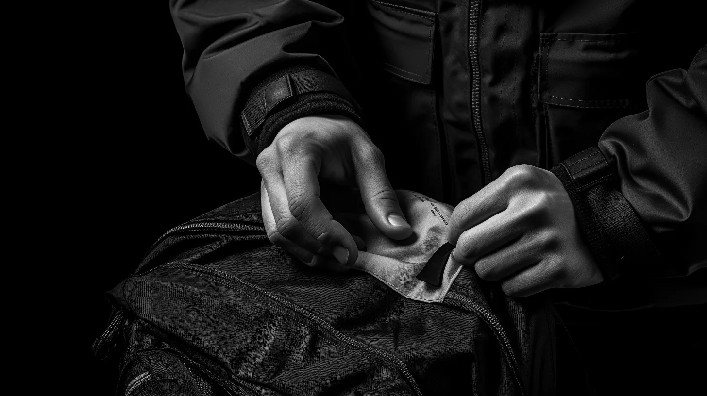 Agent de sécurité qui fouille un sac