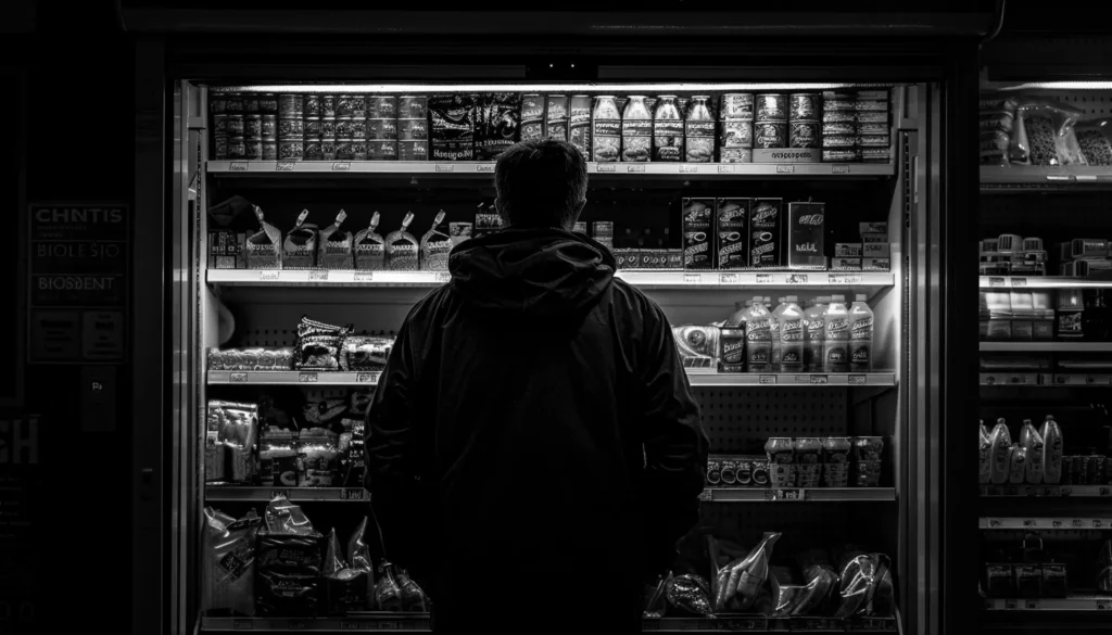 Homme qui s'apprête à voler dans un supermarché.